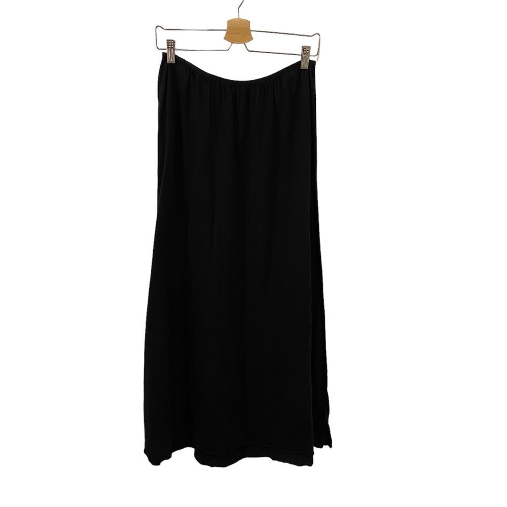 United Colors of Benetton Black Pleated Maxi Skirt Cotton Raw Hem Women's Medium
